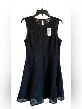 Women’s BANANA REPUBLIC Black Lace Sleeveless Keyohole Back Dress 10 NWT $110
